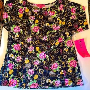 Betsey Johnson Secret Garden roses jewels chains tee!